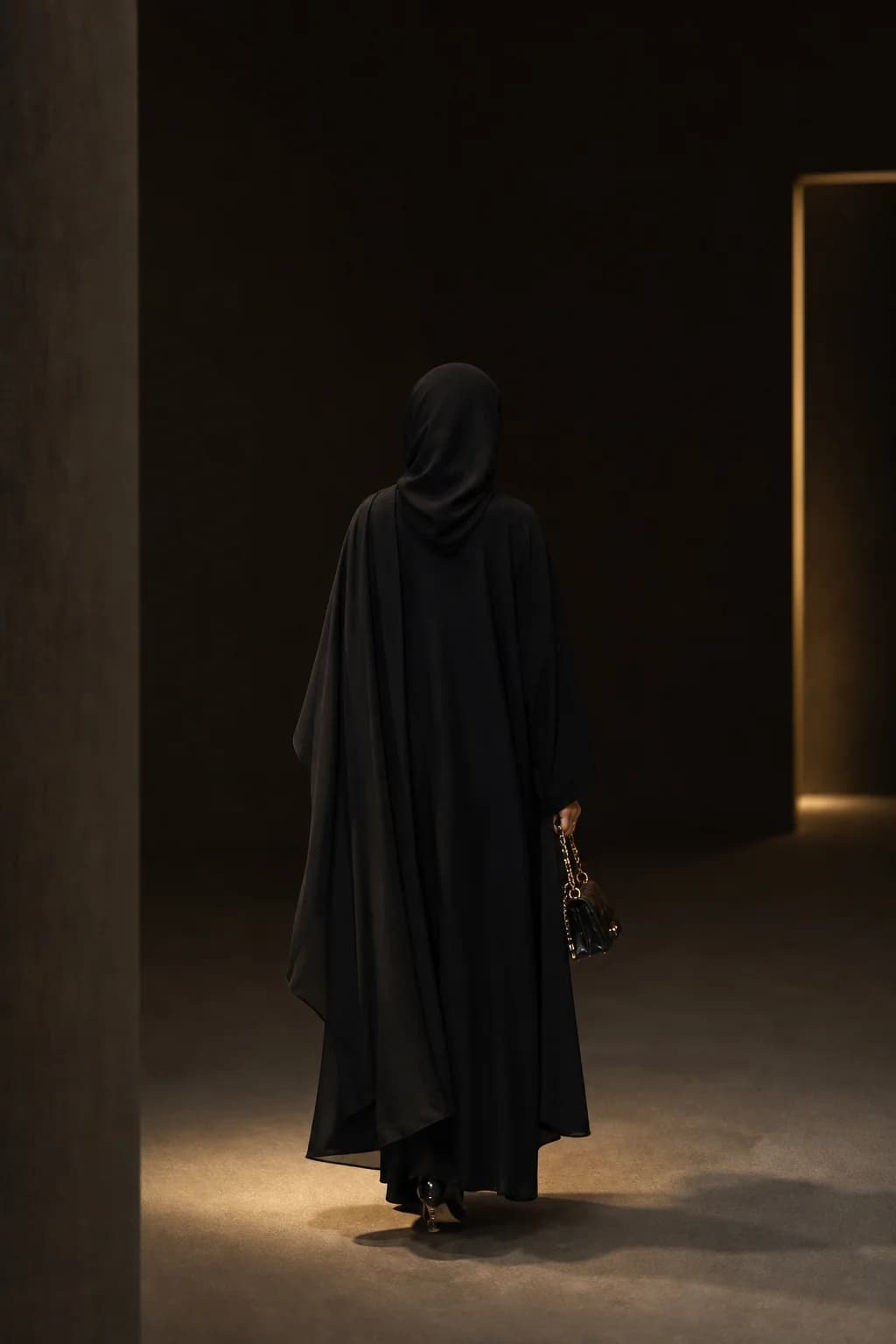 Woman wearing a black abaya in shadow